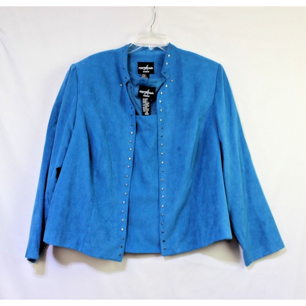 Positive Attitude Twin Set Jacket Top Women’s 20W Blue Faux Suede Studded